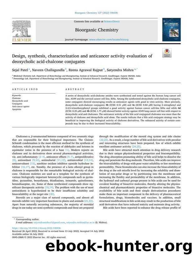 Design, synthesis, characterization and anticancer activity evaluation of deoxycholic acid-chalcone conjugates by Sejal Patel & Naveen Challagundla & Reena Agrawal Rajput & Satyendra Mishra