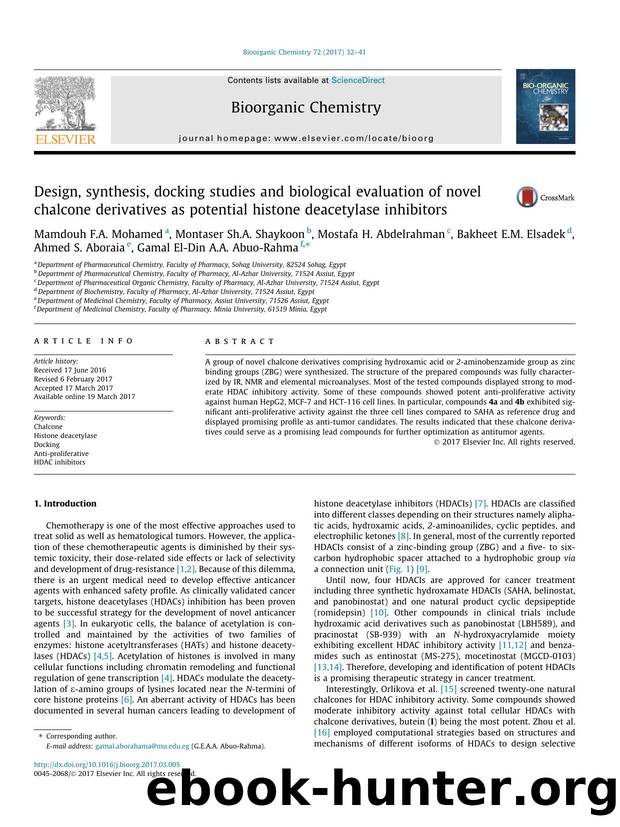 Design, synthesis, docking studies and biological evaluation of novel chalcone derivatives as potential histone deacetylase inhibitors by unknow