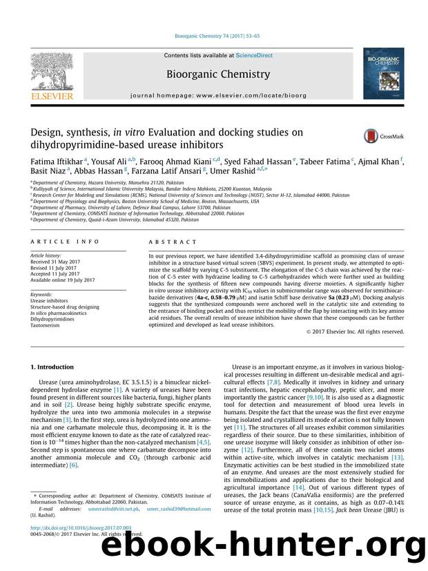 Design, synthesis, in vitro Evaluation and docking studies on dihydropyrimidine-based urease inhibitors by unknow