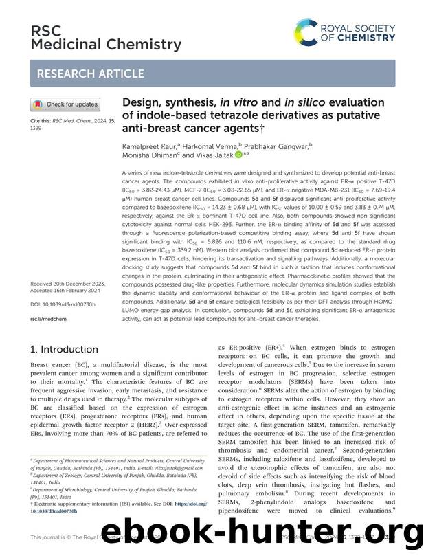 Design, synthesis, in vitro and in silico evaluation of indole-based tetrazole derivatives as putative anti-breast cancer agents by Kamalpreet Kaur & Harkomal Verma & Prabhakar Gangwar & Monisha Dhiman & Vikas Jaitak