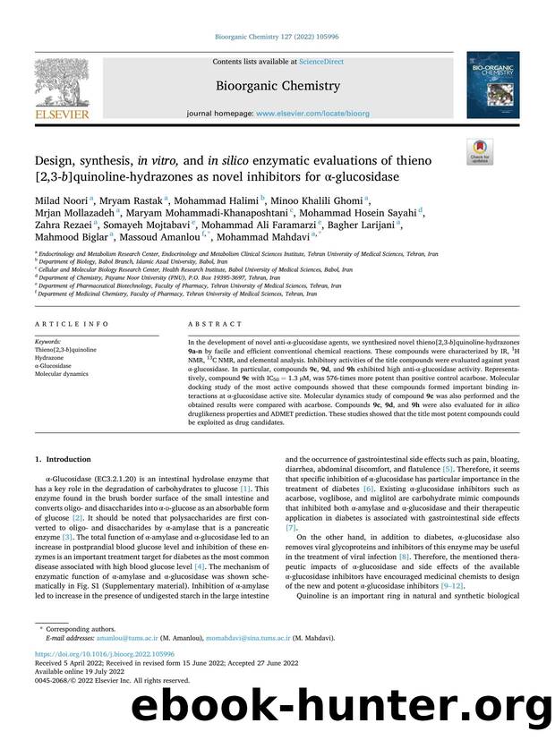 Design, synthesis, in vitro, and in silico enzymatic evaluations of thieno[2,3- b ]quinoline-hydrazones as novel inhibitors for Î±-glucosidase by unknow