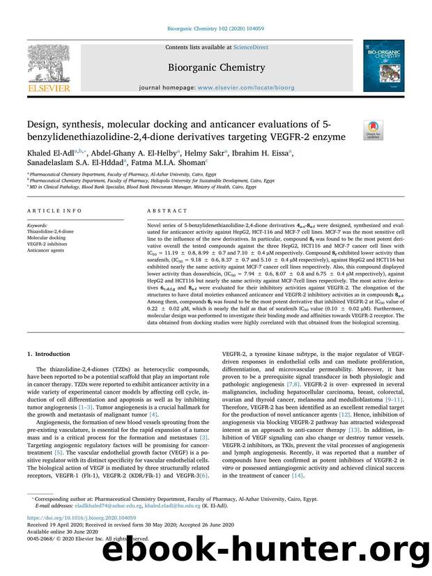 Design, synthesis, molecular docking and anticancer evaluations of 5-benzylidenethiazolidine-2,4-dione derivatives targeting VEGFR-2 enzyme by Khaled El-Adl