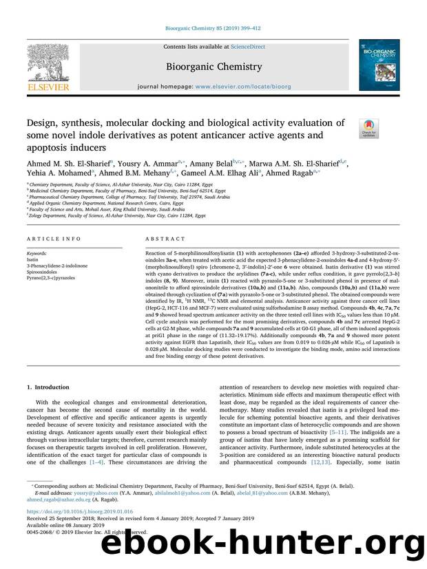 Design, synthesis, molecular docking and biological activity evaluation of some novel indole derivatives as potent anticancer active agents and apoptosis inducers by unknow