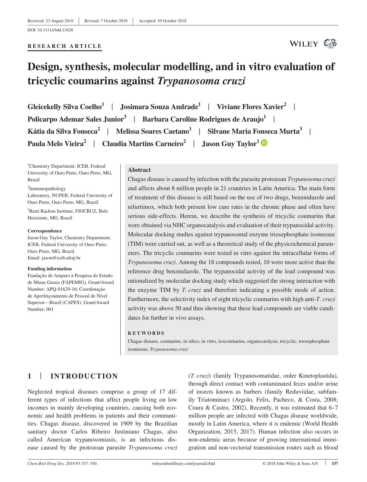 Design, synthesis, molecular modelling, and in vitro evaluation of tricyclic coumarins against Trypanosoma cruzi by unknow