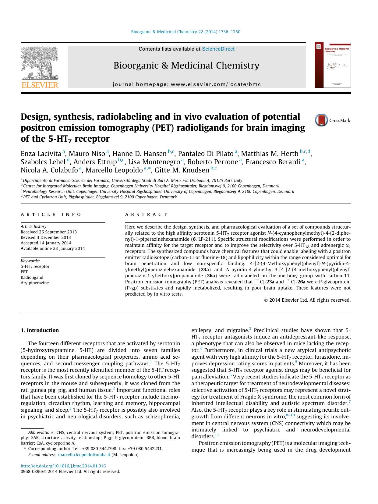 Design, synthesis, radiolabeling and in vivo evaluation of potential positron emission tomography (PET) radioligands for brain imaging of the 5-HT7 receptor by unknow