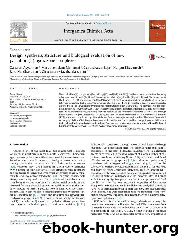 Design, synthesis, structure and biological evaluation of new palladium(II) hydrazone complexes by unknow