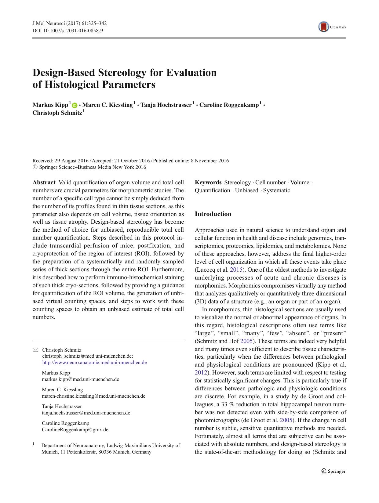 Design-Based Stereology for Evaluation of Histological Parameters by Markus Kipp & Maren C. Kiessling & Tanja Hochstrasser & Caroline Roggenkamp & Christoph Schmitz