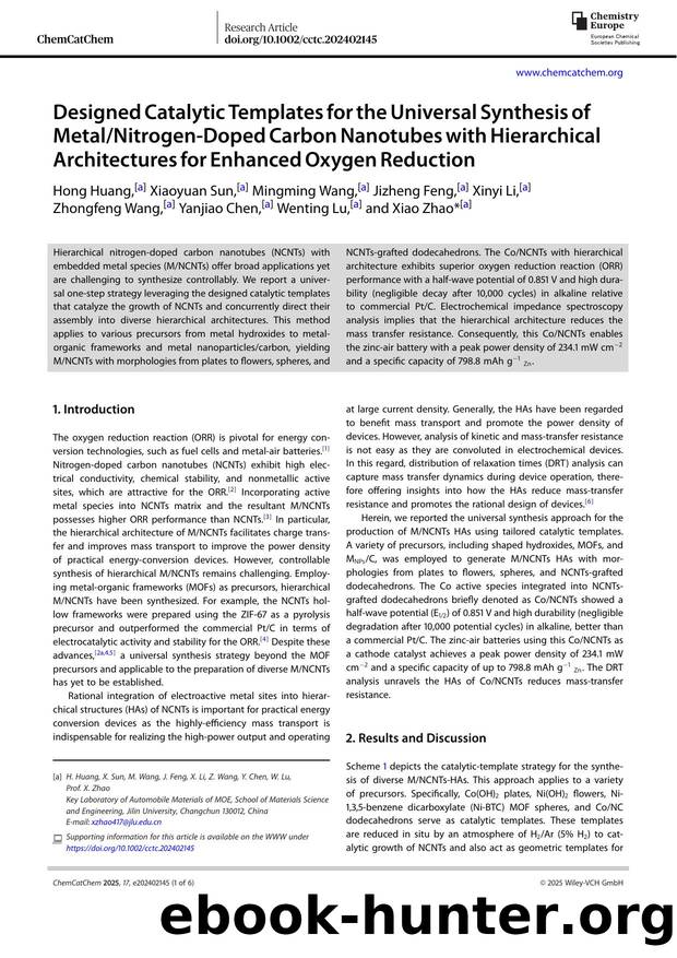 Designed Catalytic Templates for the Universal Synthesis of MetalNitrogen‐Doped Carbon Nanotubes with Hierarchical Architectures for Enhanced Oxygen Reduction by Unknown