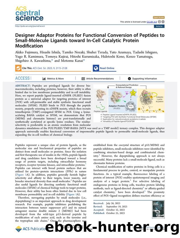 Designer Adaptor Proteins for Functional Conversion of Peptides to Small-Molecule Ligands toward In-Cell Catalytic Protein Modification by unknow