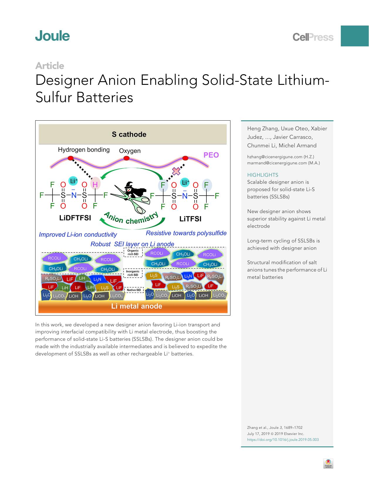 Designer Anion Enabling Solid-State Lithium-Sulfur Batteries by unknow
