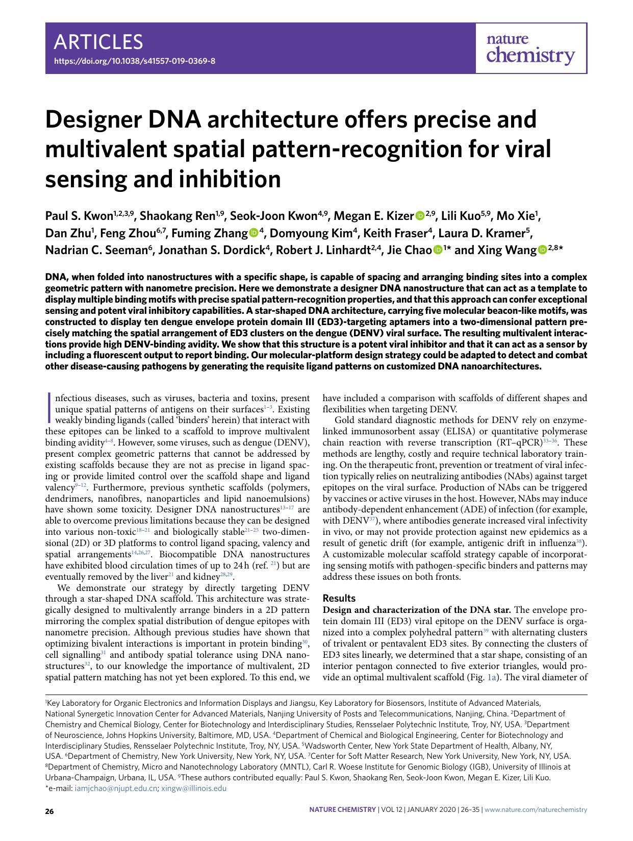 Designer DNA architecture offers precise and multivalent spatial pattern-recognition for viral sensing and inhibition by unknow