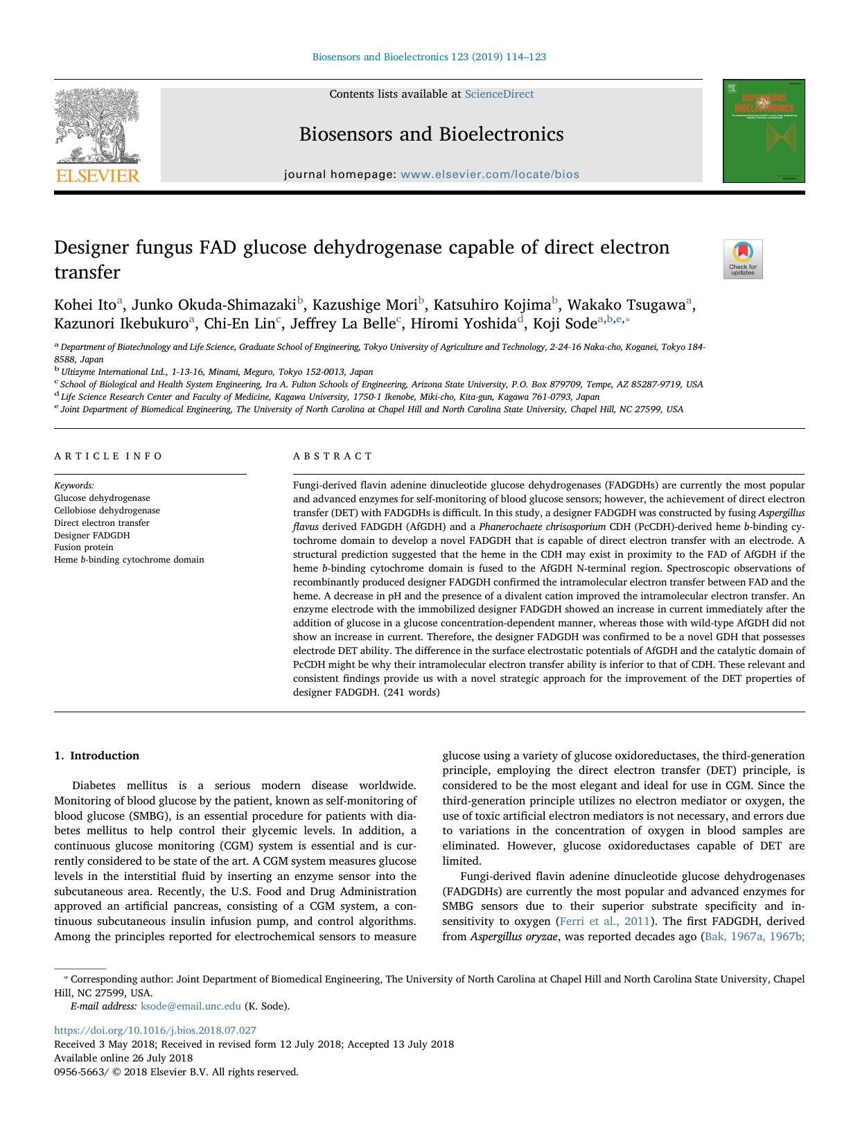 Designer fungus FAD glucose dehydrogenase capable of direct electron transfer by unknow