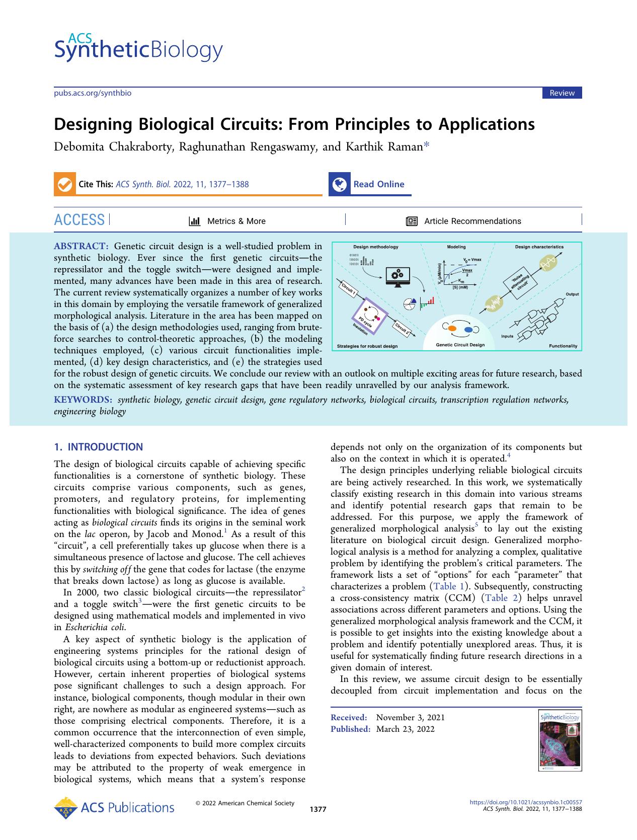 Designing Biological Circuits: From Principles to Applications by Debomita Chakraborty Raghunathan Rengaswamy and Karthik Raman