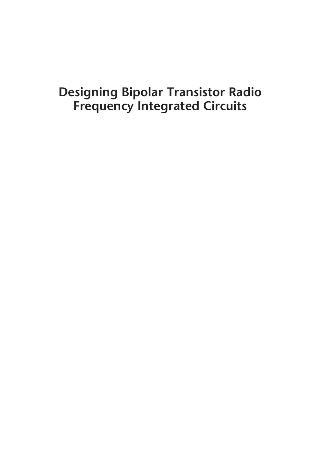 Designing Bipolar Transistor Radio Frequency Integrated Circuits by Sweet A.A