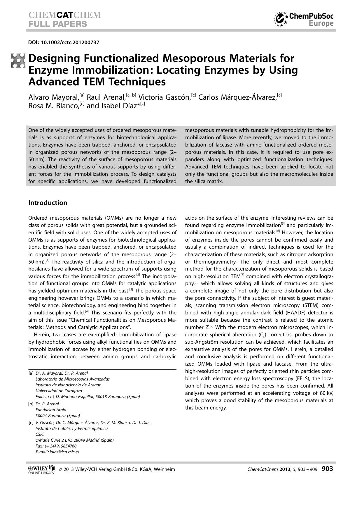 Designing Functionalized Mesoporous Materials for Enzyme Immobilization: Locating Enzymes by Using Advanced TEM Techniques by Unknown