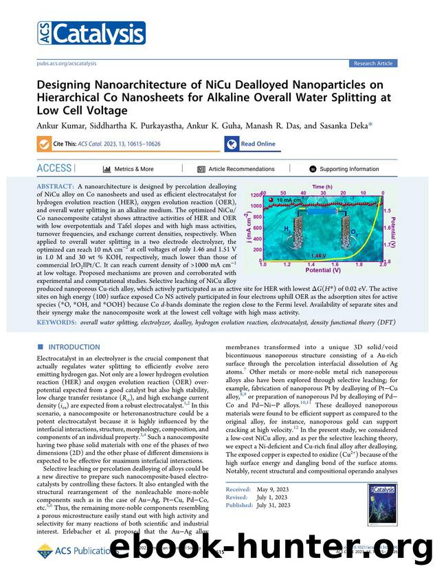 Designing Nanoarchitecture of NiCu Dealloyed Nanoparticles on Hierarchical Co Nanosheets for Alkaline Overall Water Splitting at Low Cell Voltage by Ankur Kumar Siddhartha K. Purkayastha Ankur K. Guha Manash R. Das and Sasanka Deka