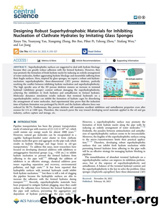 Designing Robust Superhydrophobic Materials for Inhibiting Nucleation of Clathrate Hydrates by Imitating Glass Sponges by unknow