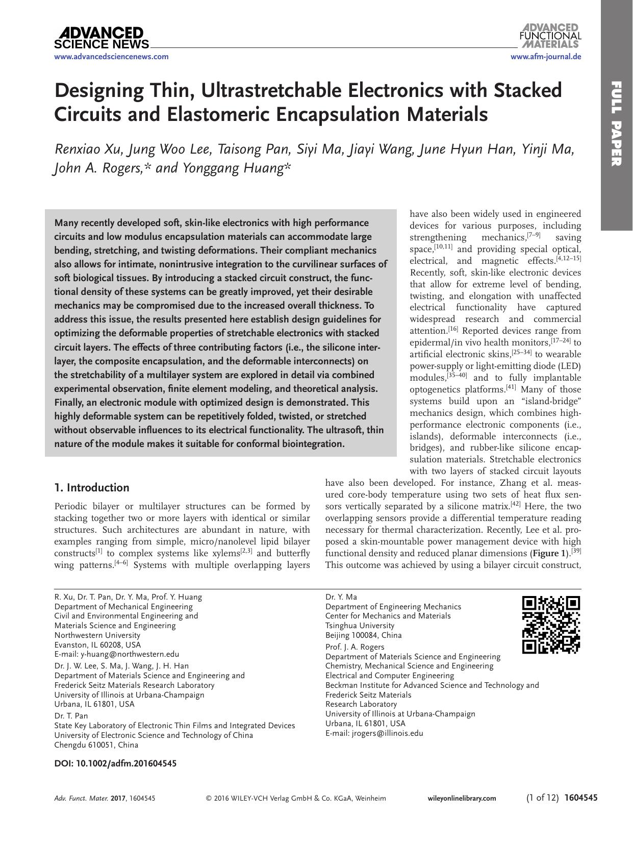Designing Thin, Ultrastretchable Electronics with Stacked Circuits and Elastomeric Encapsulation Materials by Unknown