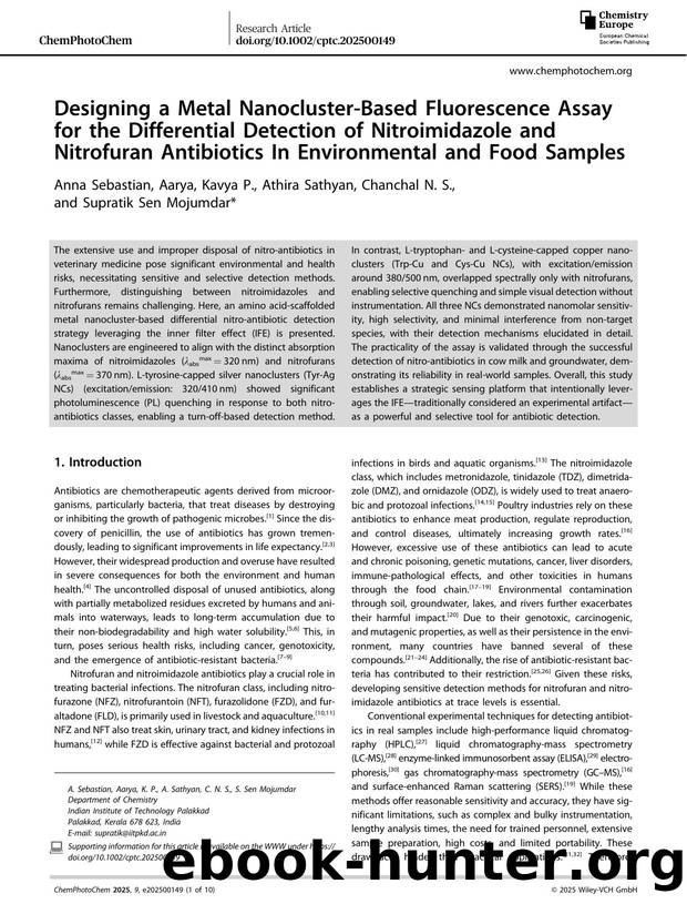 Designing a Metal NanoclusterâBased Fluorescence Assay for the Differential Detection of Nitroimidazole and Nitrofuran Antibiotics In Environmental and Food Samples by Anna Sebastian & Kavya P. & Athira Sathyan & Chanchal N. S. & Supratik Sen Mojumdar