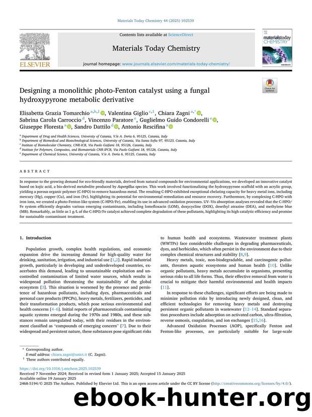 Designing a monolithic photo-Fenton catalyst using a fungal hydroxypyrone metabolic derivative by unknow