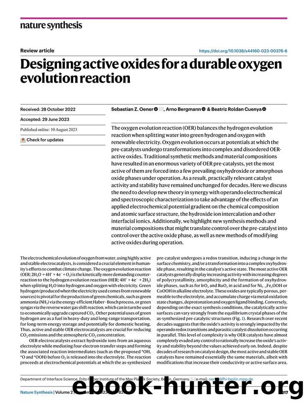 Designing active oxides for a durable oxygen evolution reaction by Sebastian Z. Oener & Arno Bergmann & Beatriz Roldan Cuenya