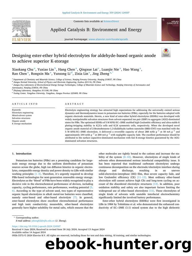Designing ester-ether hybrid electrolytes for aldehyde-based organic anode to achieve superior K-storage by unknow