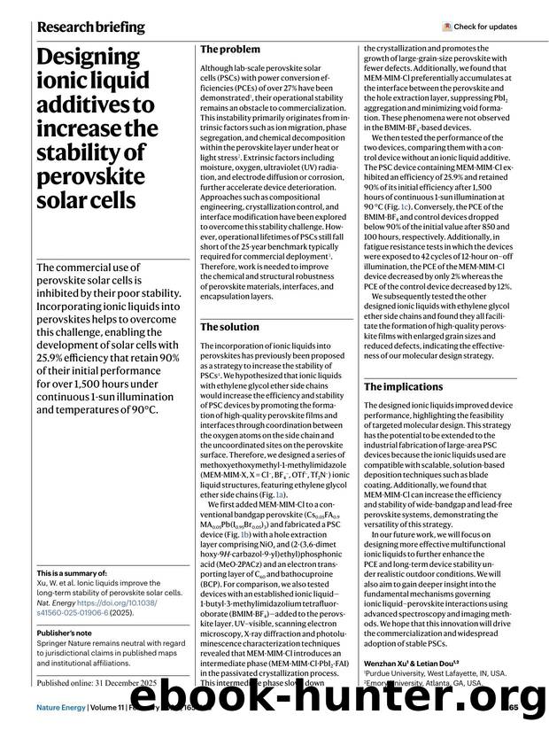 Designing ionic liquid additives to increase the stability of perovskite solar cells by Unknown