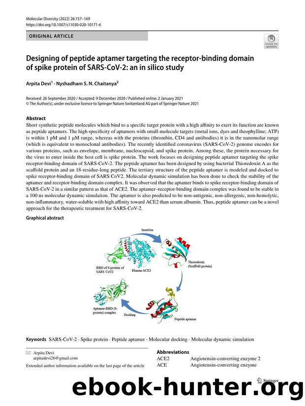 Designing of peptide aptamer targeting the receptor-binding domain of spike protein of SARS-CoV-2: an in silico study by Arpita Devi & Nyshadham S. N. Chaitanya