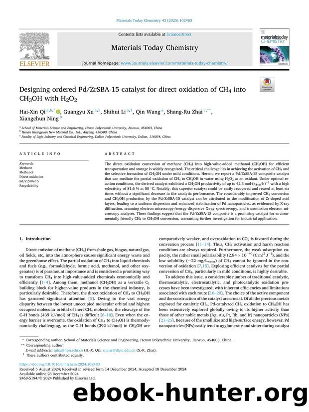 Designing ordered PdZrSBA-15 catalyst for direct oxidation of CH4 into CH3OH with H2O2 by Hai-Xin Qi & Guangyu Xu & Shihui Li & Qin Wang & Shang-Ru Zhai & Xiangchun Ning