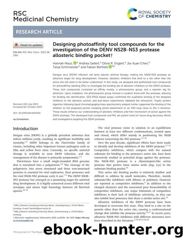 Designing photoaffinity tool compounds for the investigation of the DENV NS2BâNS3 protease allosteric binding pocket by unknow