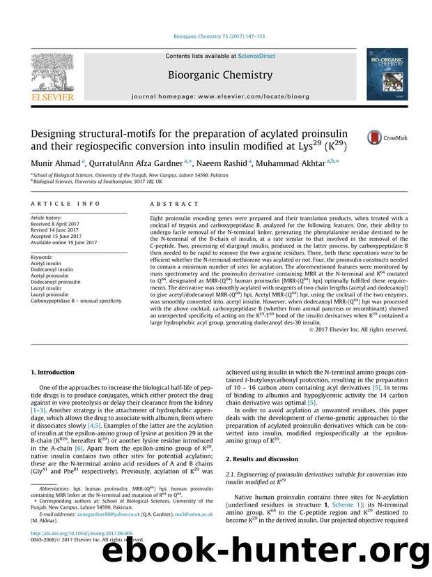 Designing structural-motifs for the preparation of acylated proinsulin and their regiospecific conversion into insulin modified at Lys29 (K29) by Munir Ahmad & QurratulAnn Afza Gardner & Naeem Rashid & Muhammad Akhtar