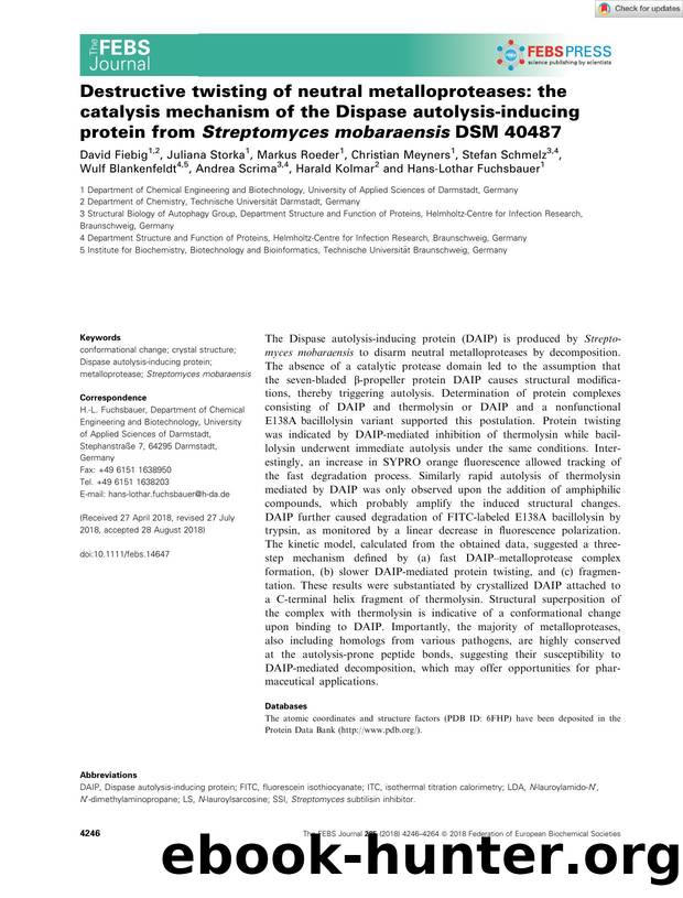 Destructive twisting of neutral metalloproteases: the catalysis mechanism of the Dispase autolysisâinducing protein from Streptomyces mobaraensis DSM 40487 by Unknown
