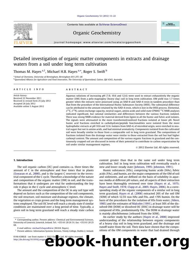 Detailed investigation of organic matter components in extracts and drainage waters from a soil under long term cultivation by Thomas M. Hayes & Michael H.B. Hayes & Roger S. Swift