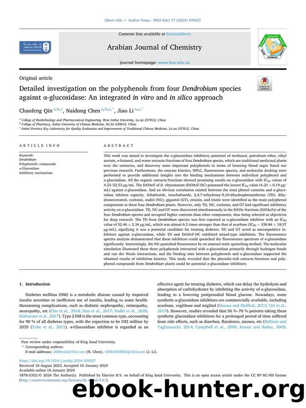 Detailed investigation on the polyphenols from four Dendrobium species against Î±-glucosidase: An integrated in vitro and in silico approach by Chaofeng Qin