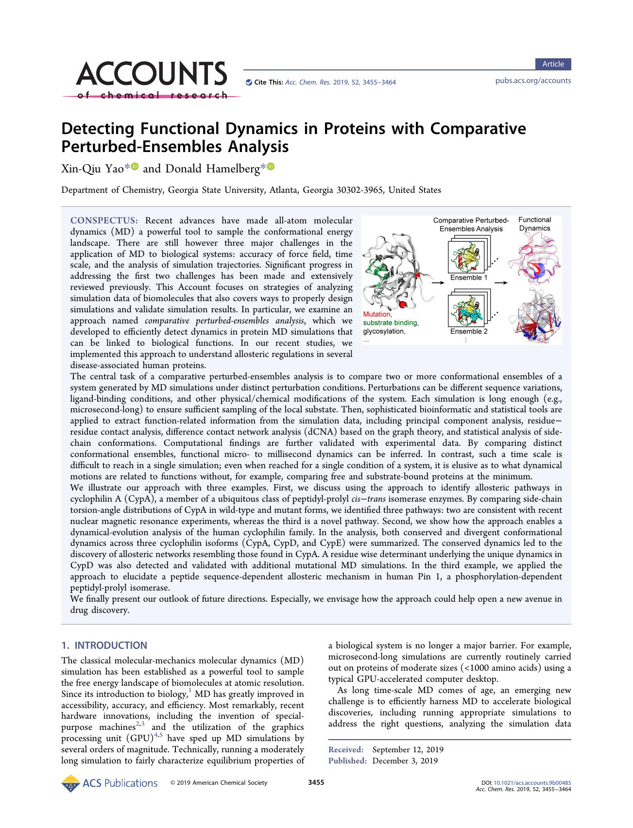 Detecting Functional Dynamics in Proteins with Comparative Perturbed-Ensembles Analysis by Xin-Qiu Yao; Donald Hamelberg & Donald Hamelberg