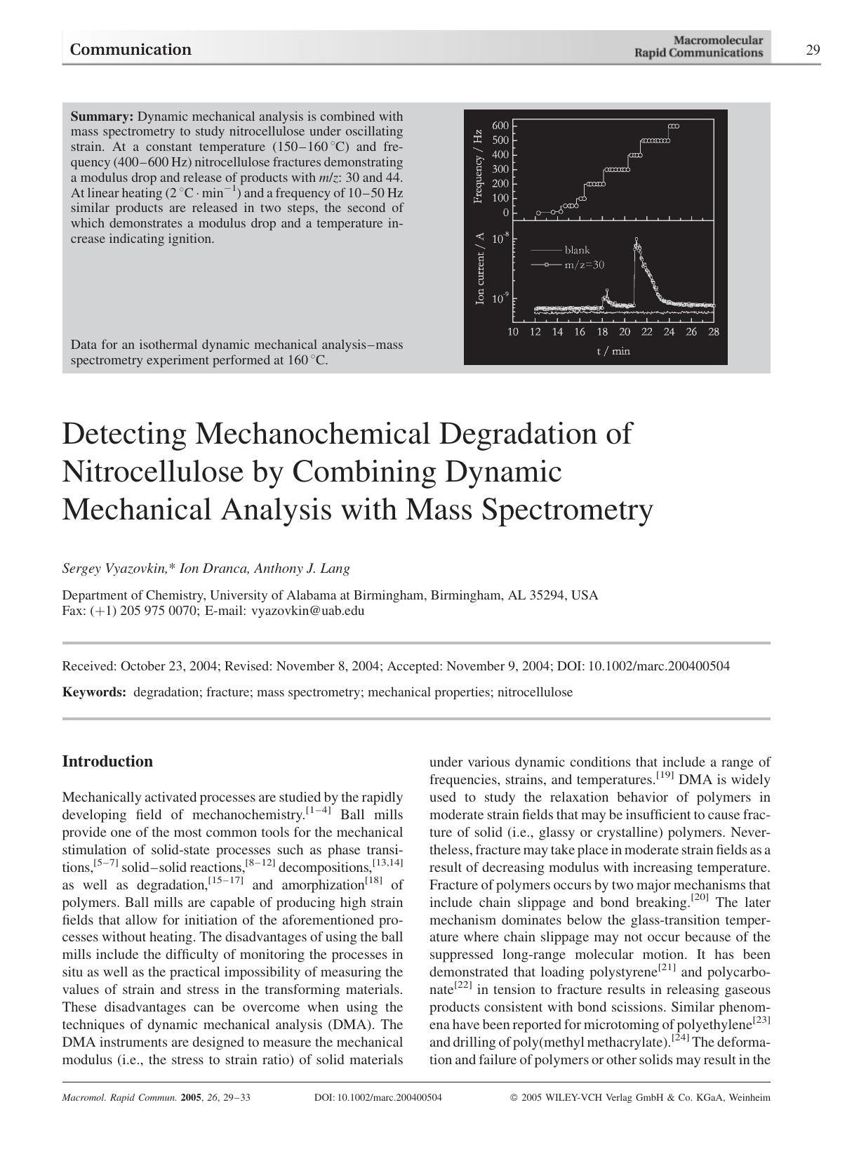 Detecting Mechanochemical Degradation of Nitrocellulose by Combining Dynamic Mechanical Analysis with Mass Spectrometry by Unknown