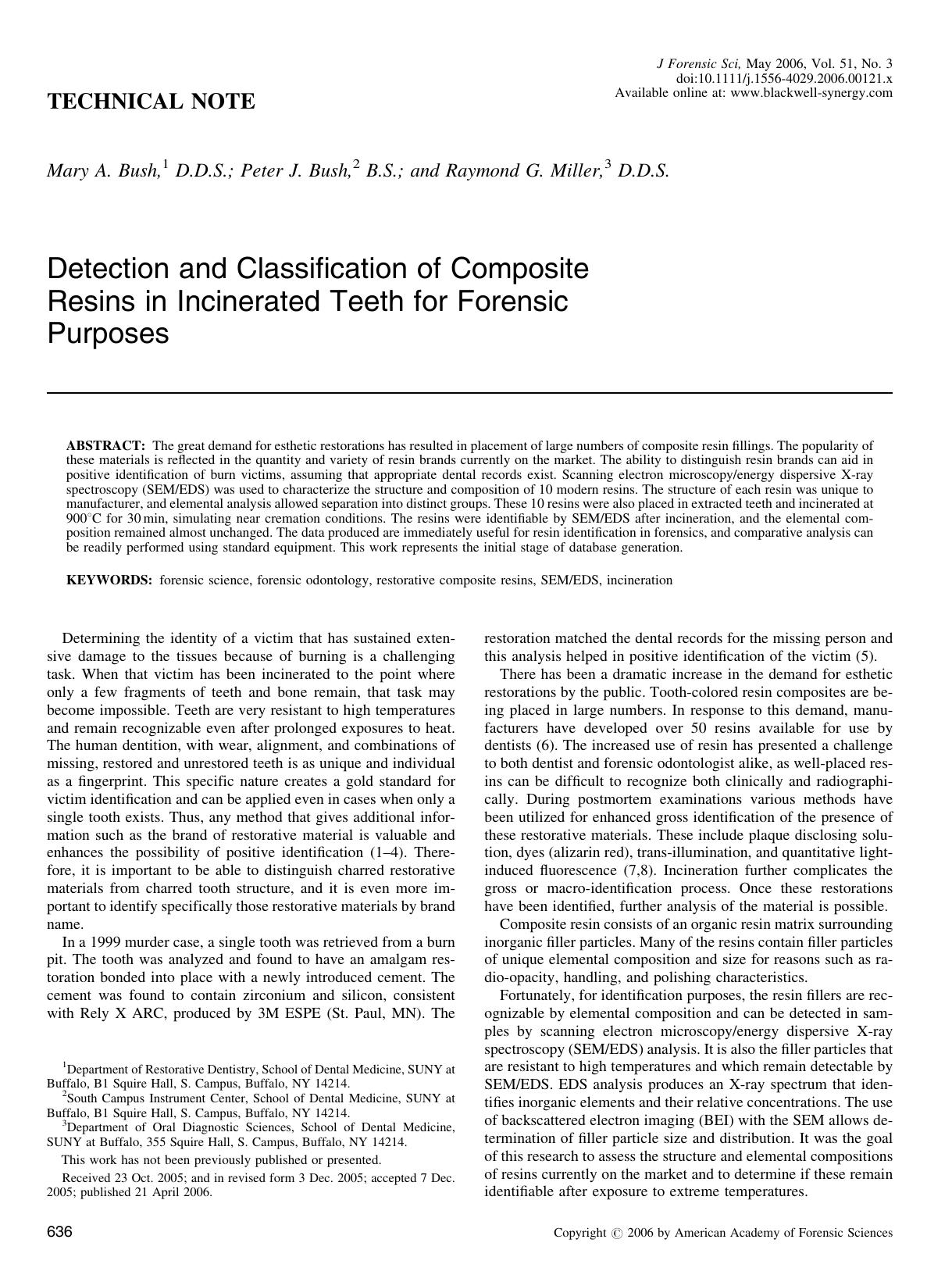 Detection and Classification of Composite Resins in Incinerated Teeth for Forensic Purposes by Unknown