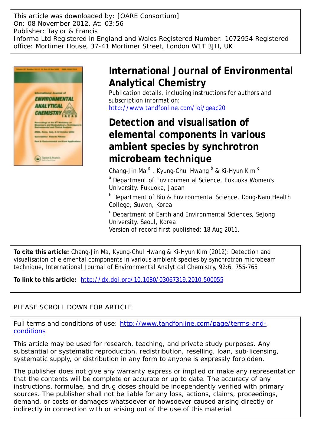 Detection and visualisation of elemental components in various ambient species by synchrotron microbeam technique by Chang-Jin Ma Kyung-Chul Hwang & Ki-Hyun Kim