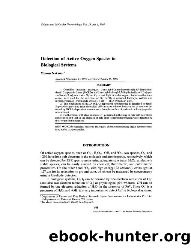 Detection of Active Oxygen Species in Biological Systems by Unknown