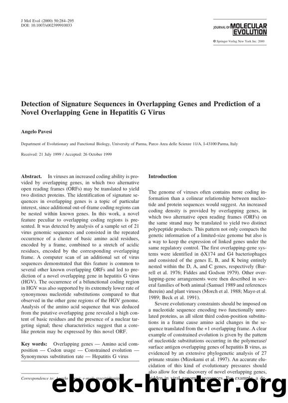 Detection of Signature Sequences in Overlapping Genes and Prediction of a Novel Overlapping Gene in Hepatitis G Virus by Pavesi A