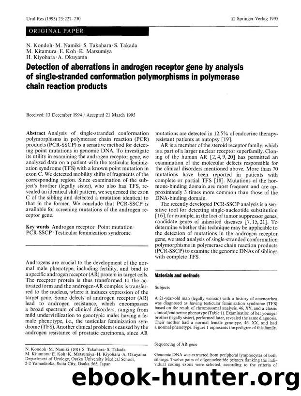 Detection of aberrations in androgen receptor gene by analysis of single-stranded conformation polymorphisms in polymerase chain reaction products by Unknown