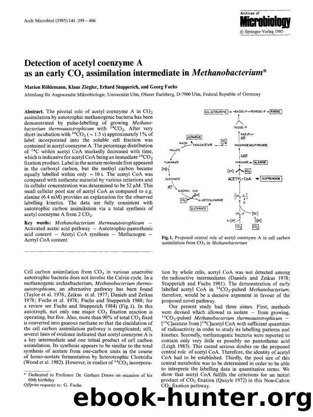Detection of acetyl coenzyme A as an early CO<Subscript>2<Subscript> assimilation intermediate in <Emphasis Type="Italic">Methanobacterium<Emphasis> by Unknown