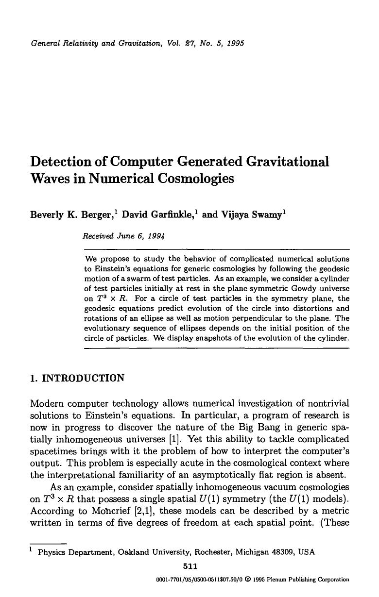 Detection of computer generated gravitational waves in numerical cosmologies by Unknown