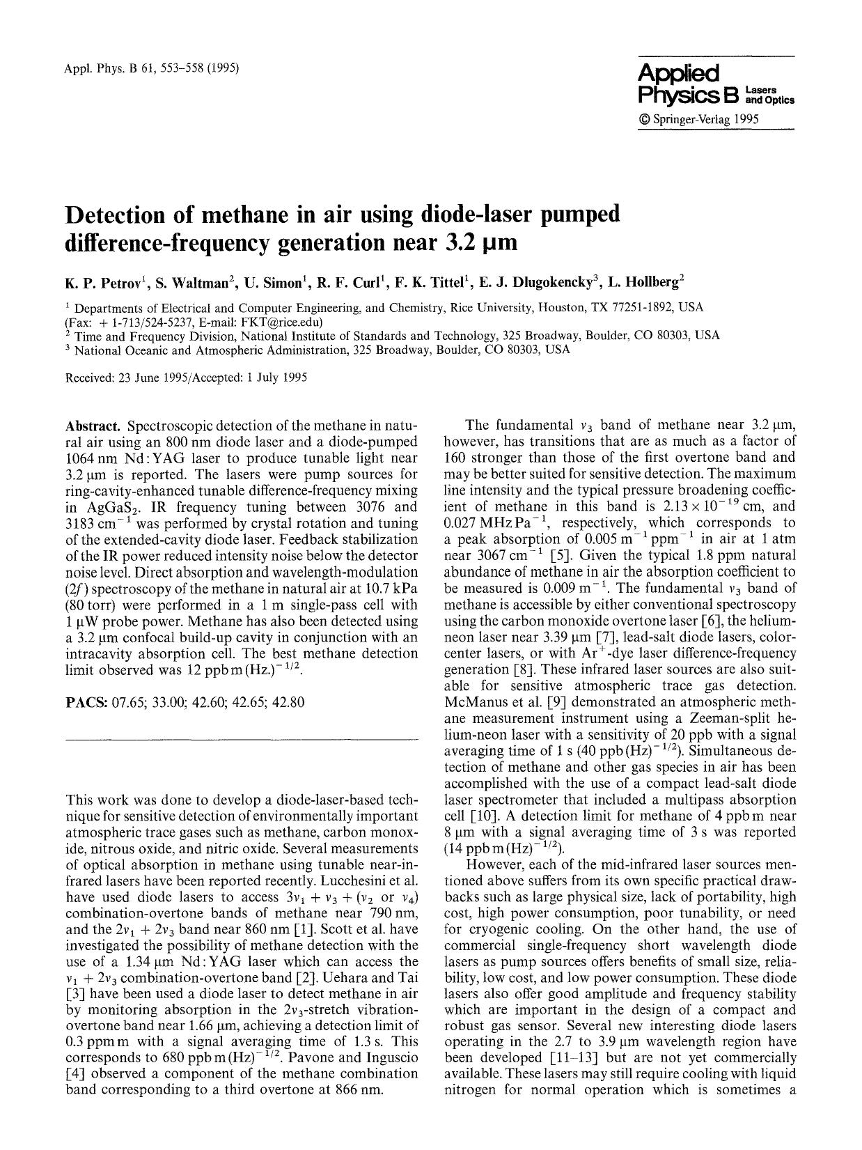 Detection of methane in air using diode-laser pumped difference-frequency generation near 3.2 μm by Unknown