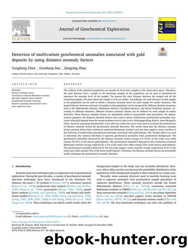 Detection of multivariate geochemical anomalies associated with gold deposits by using distance anomaly factors by Yongliang Chen & Guosheng Sun & Qingying Zhao