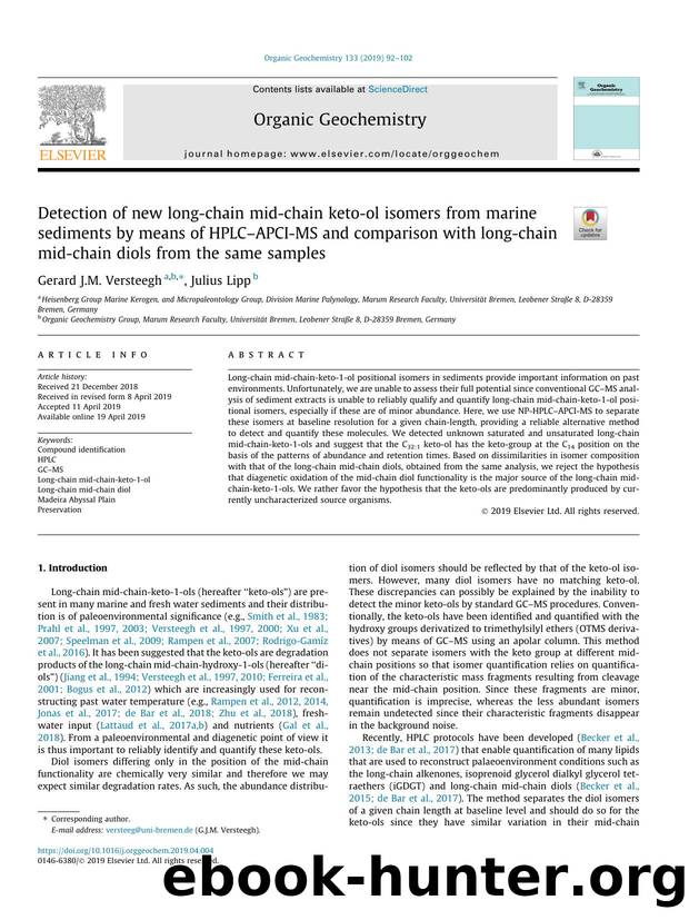 Detection of new long-chain mid-chain keto-ol isomers from marine sediments by means of HPLCÃ¢â¬âAPCI-MS and comparison with long-chain mid-chain diols from the same samples by Gerard J.M. Versteegh & Julius Lipp