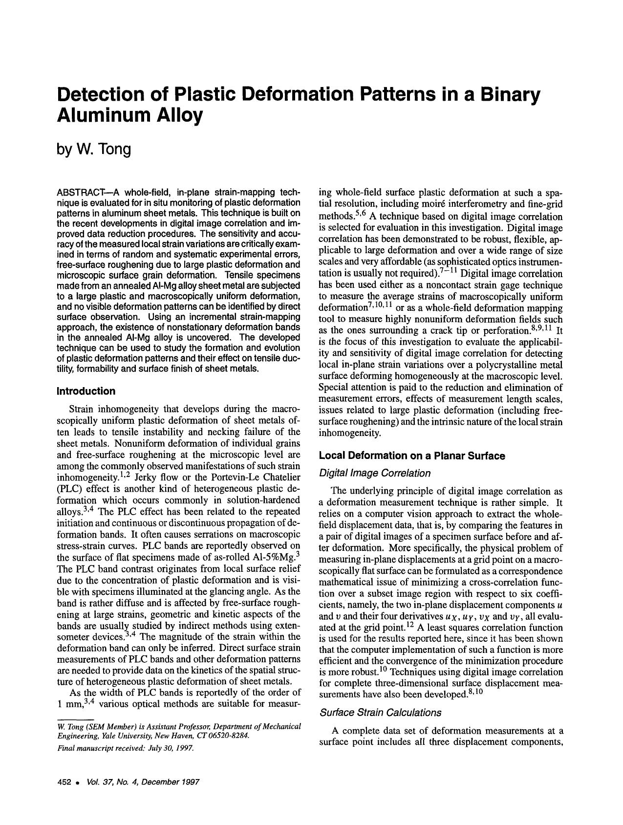 Detection of plastic deformation patterns in a binary aluminum alloy by Unknown