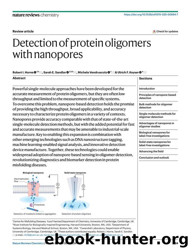 Detection of protein oligomers with nanopores by Robert I. Horne & Sarah E. Sandler & Michele Vendruscolo & Ulrich F. Keyser