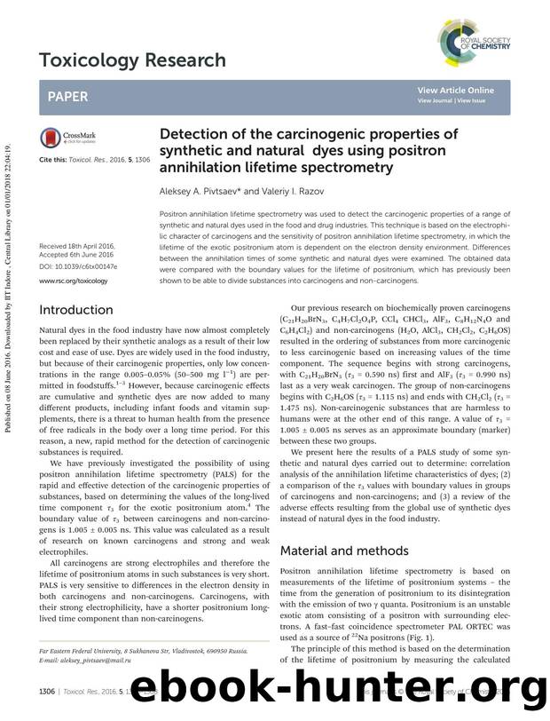 Detection of the carcinogenic properties of synthetic and natural  dyes using positron annihilation lifetime spectrometry by Aleksey A. Pivtsaev Valeriy I. Razov