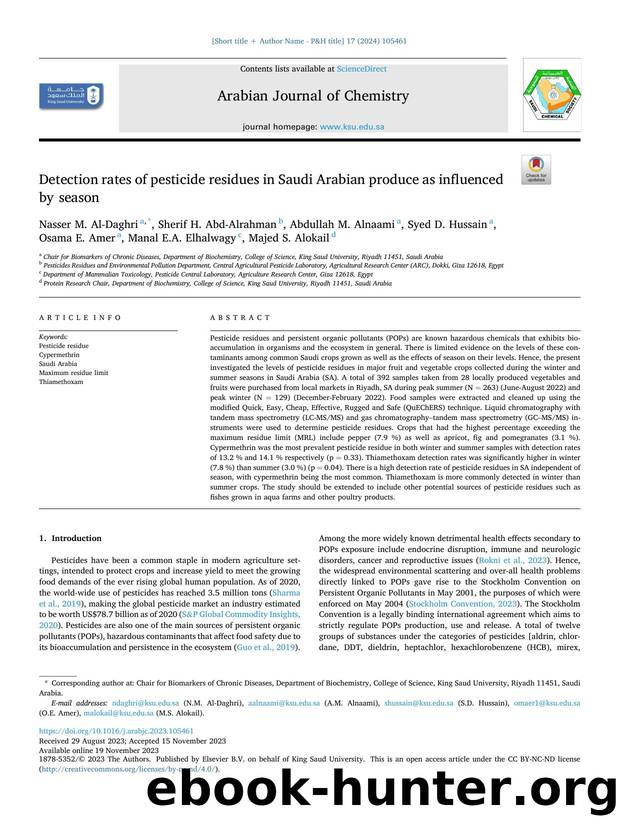 Detection rates of pesticide residues in Saudi Arabian produce as influenced by season by unknow